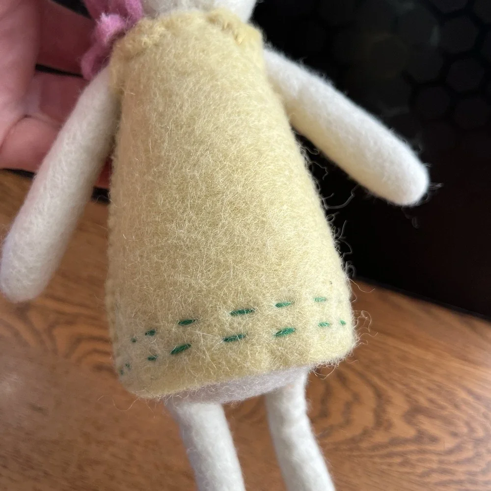 Artist Handmade Needle Felted Bunny Rabbit Girl Yellow Dress Flowers Easter Gift